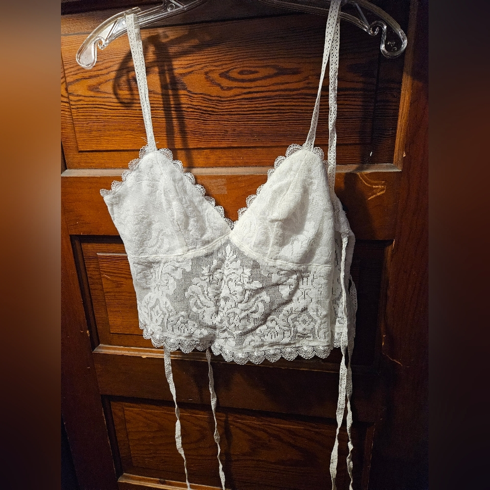Lulus White Lace Tie Bralette Top